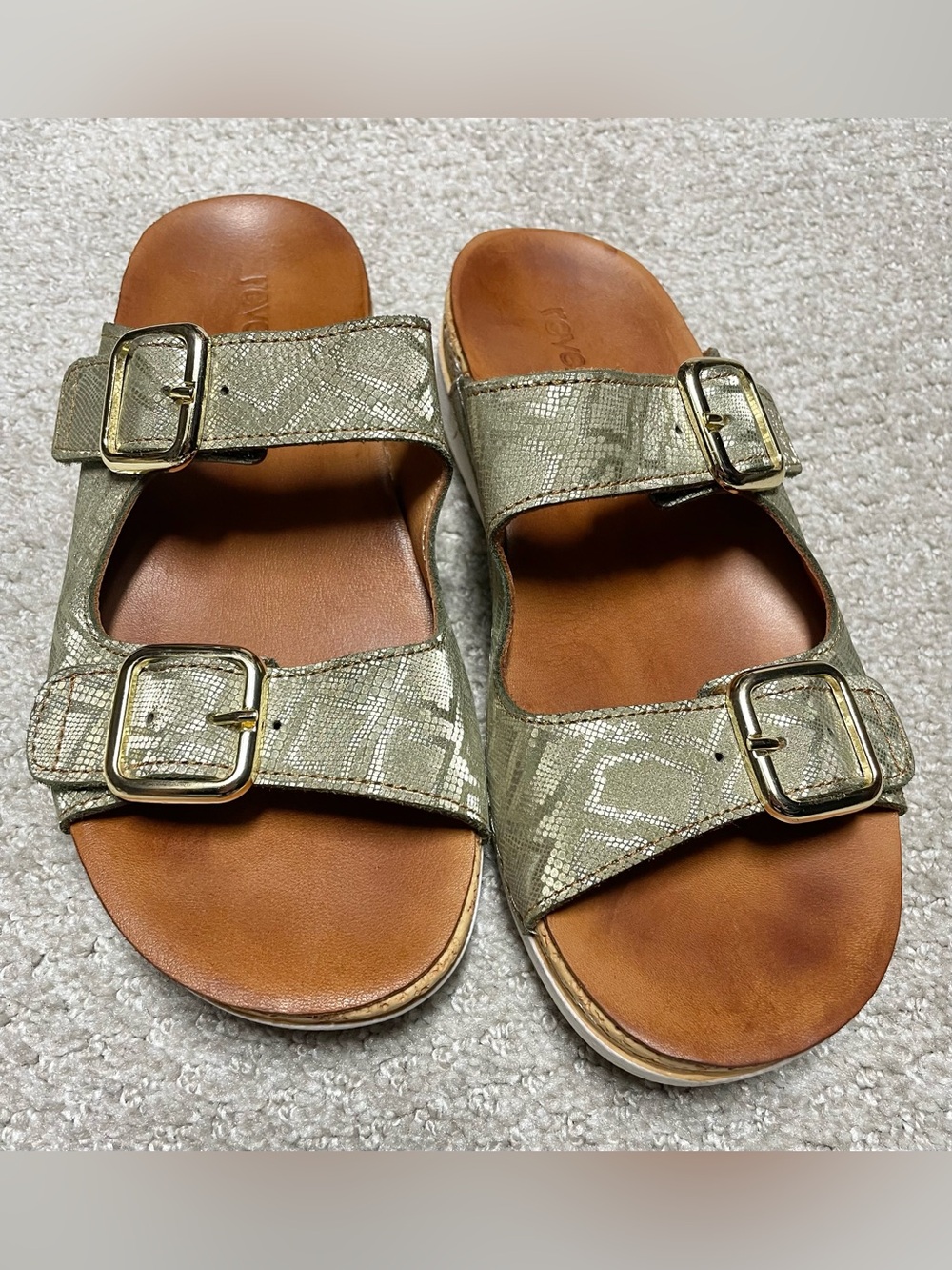 Reverse Olive Snake-Print Double Buckle Kids Slide Sandals